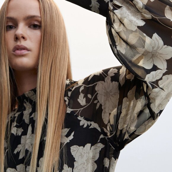 Mango MNG Floral Long Sleeve Mini Dress - Picture 3 of 13